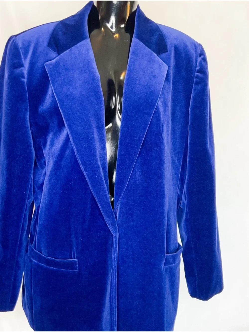 Women's Velvet Longline Blazer Jacket - Royal Blue - Picture 1 of 14